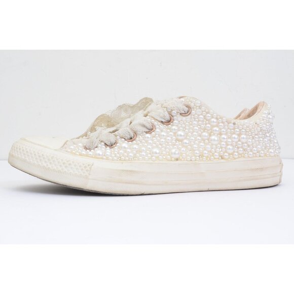 Converse Custom Pearl Lace Ribbon Wedding Bridal Sneakers Women's 8 Beachy - Picture 5 of 11